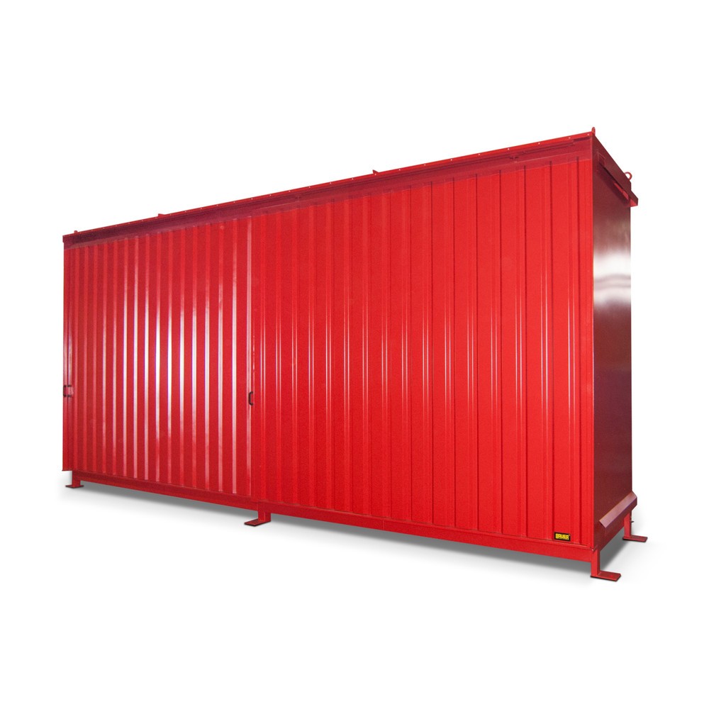 Produktabbildung: Bauer® Regalcontainer für 12x KTC/IBC, 2 Ebenen, 2 Schiebetüren, feuerrot