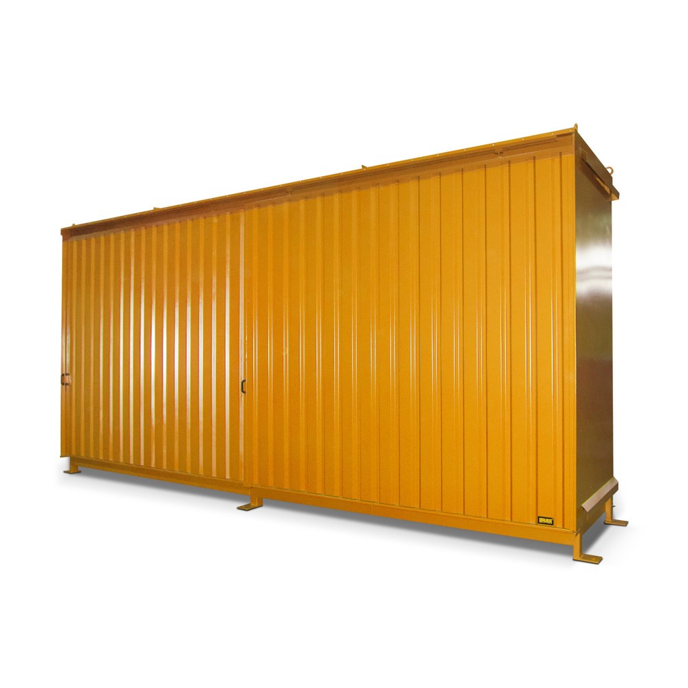 Produktabbildung: Bauer® Regalcontainer für 12x KTC/IBC, 2 Ebenen, 2 Schiebetüren, gelborange
