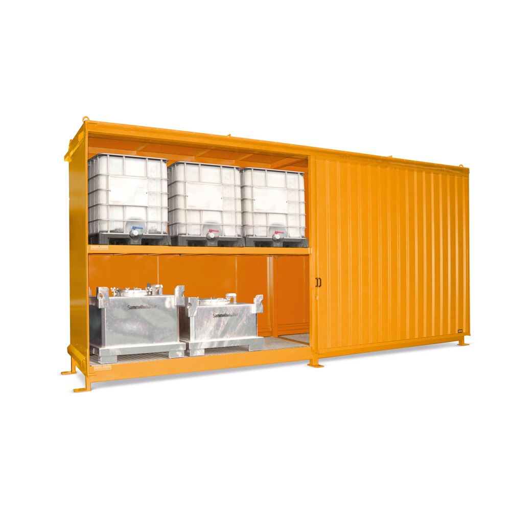 Produktabbildung Nr. 2: Bauer® Regalcontainer für 12x KTC/IBC, 2 Ebenen, 2 Schiebetüren, gelborange