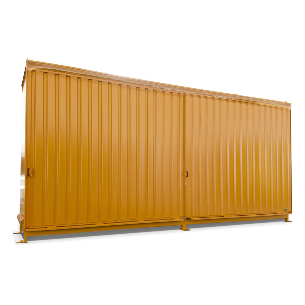 Produktabbildung: Bauer® Regalcontainer für 12x KTC/IBC, 2 Ebenen, 2 Schiebetüren, Führungsschiene, gelborange