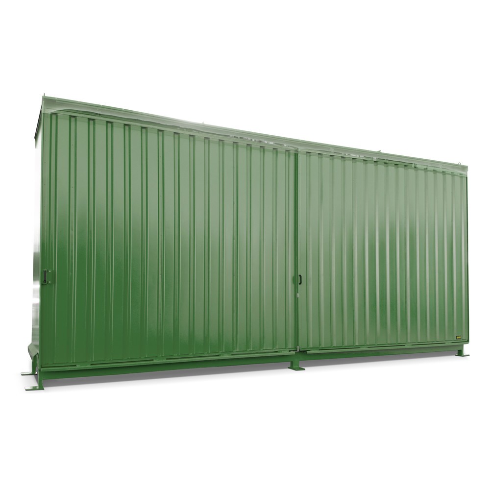 Produktabbildung: Bauer® Regalcontainer für 12x KTC/IBC, 2 Ebenen, 2 Schiebetüren, Führungsschiene, resedagrün