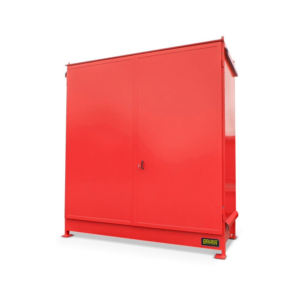 Produktabbildung: Bauer® Regalcontainer für 4x KTC/IBC, 2 Ebenen, 2 Flügeltüren, feuerrot