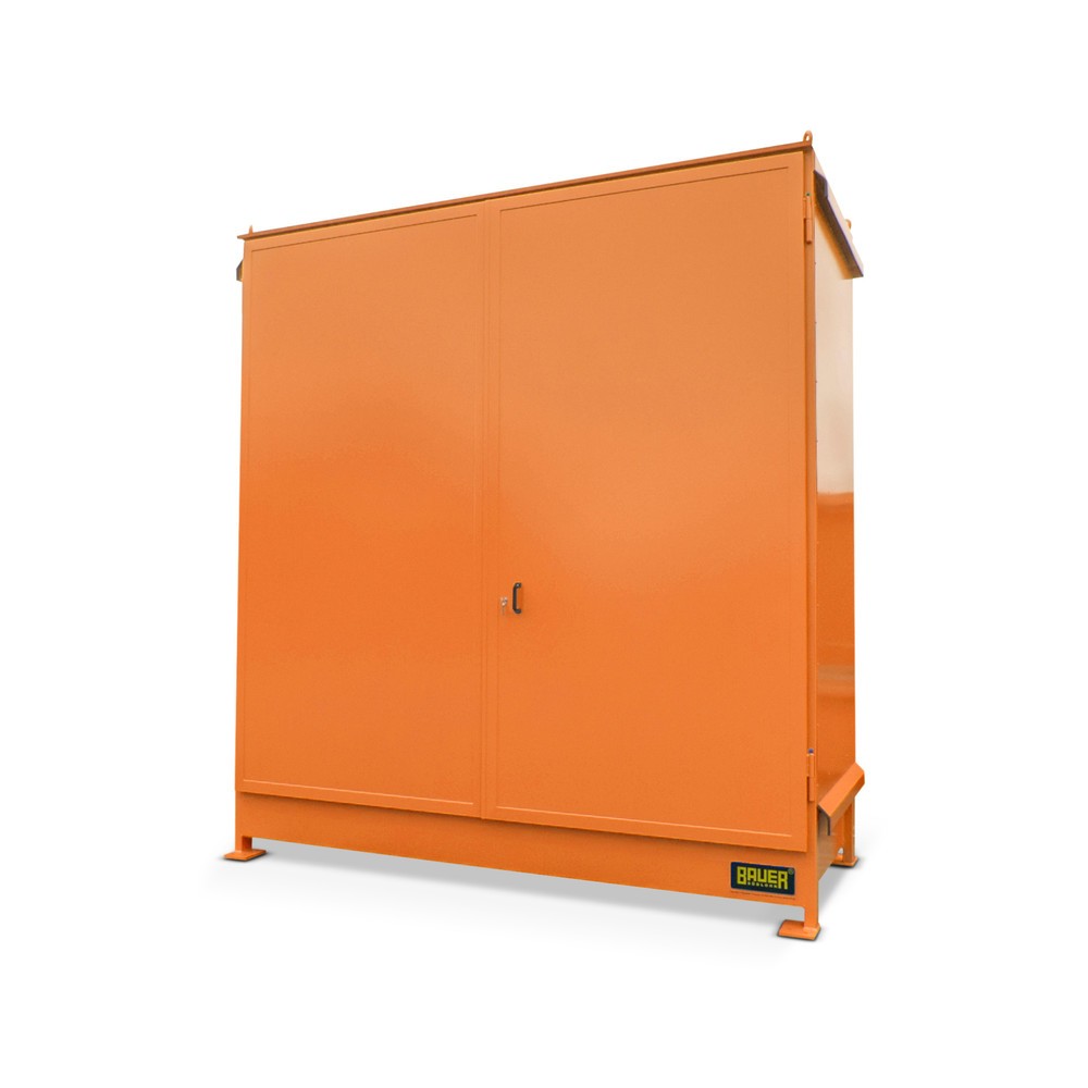 Produktabbildung: Bauer® Regalcontainer für 4x KTC/IBC, 2 Ebenen, 2 Flügeltüren, gelborange