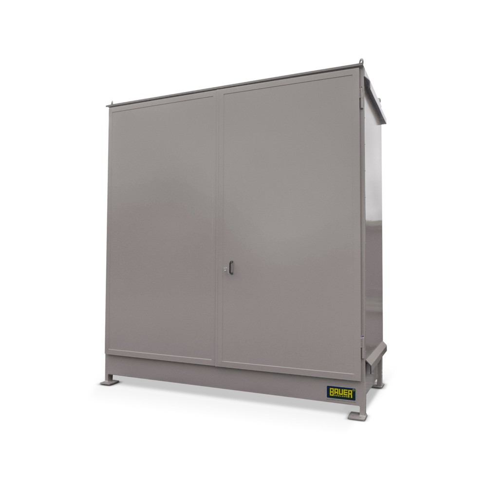 Produktabbildung: Bauer® Regalcontainer für 4x KTC/IBC, 2 Ebenen, 2 Flügeltüren, mausgrau