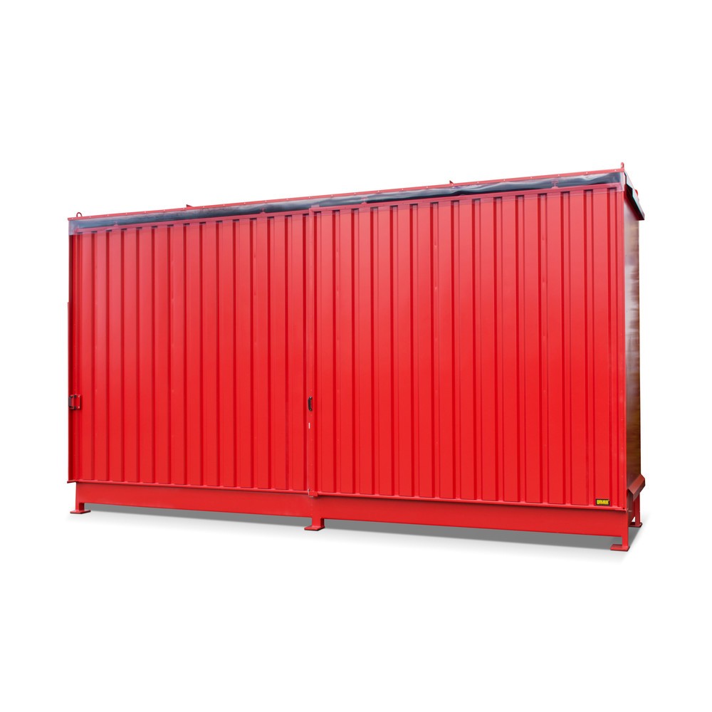 Produktabbildung: Bauer® Regalcontainer für 8x KTC/IBC, 2 Ebenen, 2 Schiebetüren, feuerrot