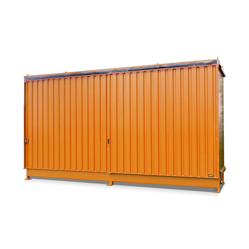Produktabbildung: Bauer® Regalcontainer für 8x KTC/IBC, 2 Ebenen, 2 Schiebetüren, gelborange
