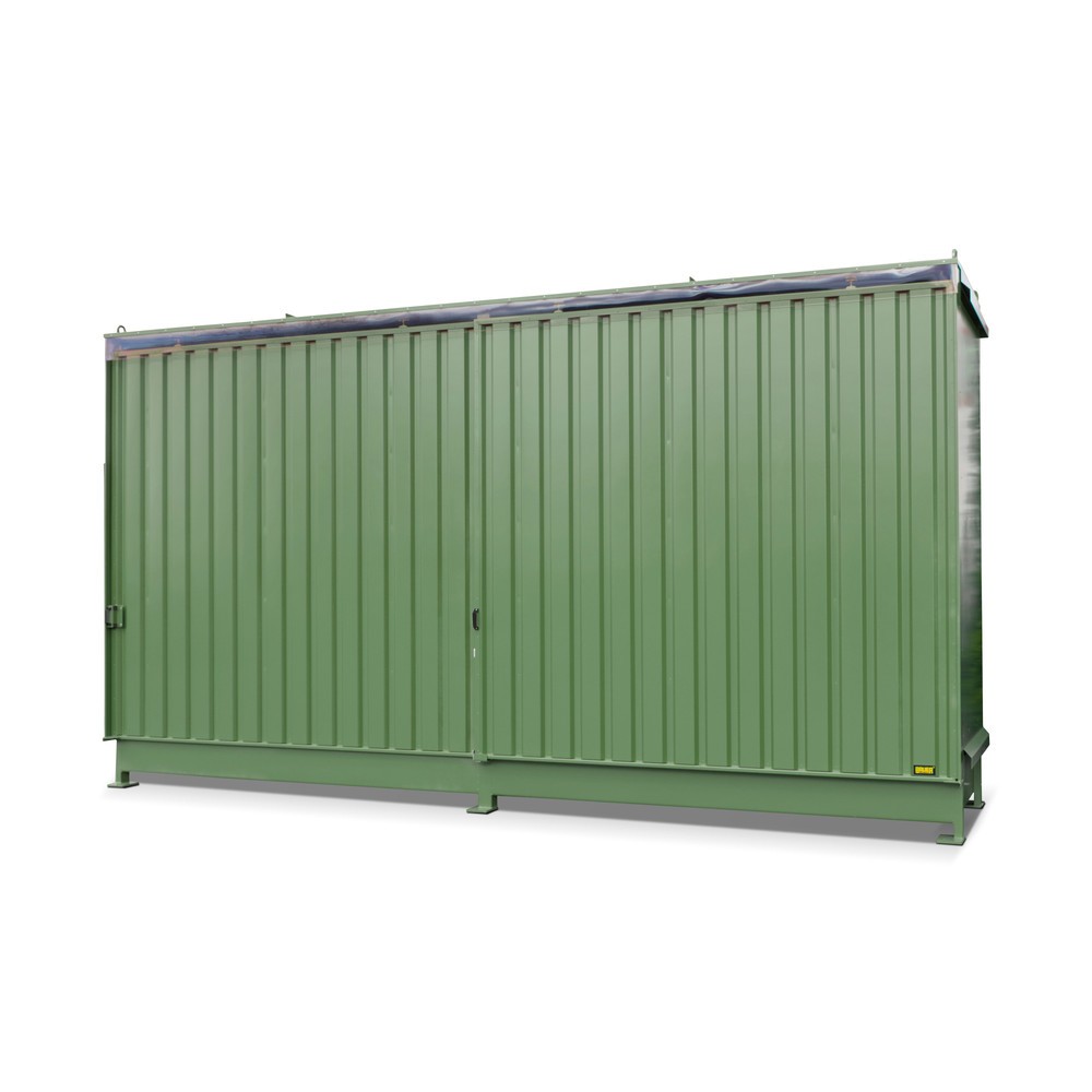Produktabbildung: Bauer® Regalcontainer für 8x KTC/IBC, 2 Ebenen, 2 Schiebetüren, resedagrün