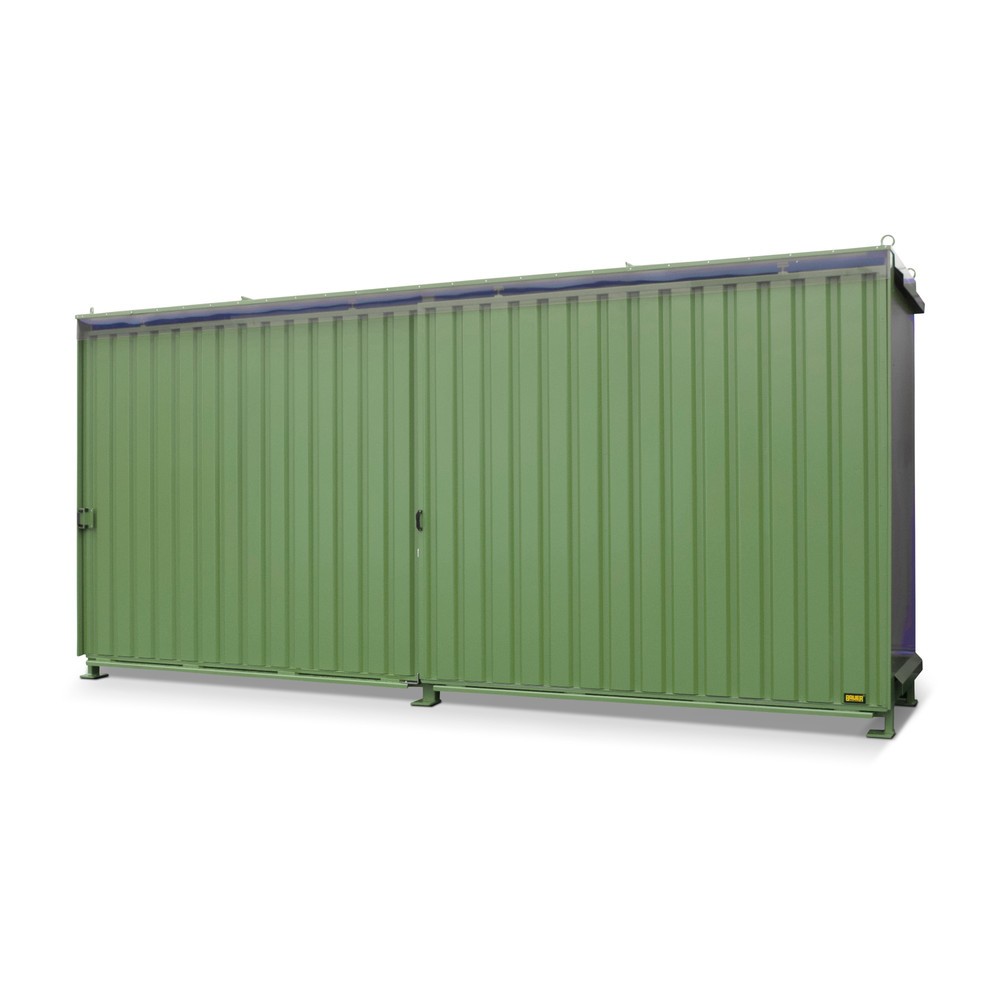 Produktabbildung: Bauer® Regalcontainer für 8x KTC/IBC, 2 Ebenen, 2 Schiebetüren, Führungsschiene, resedagrün
