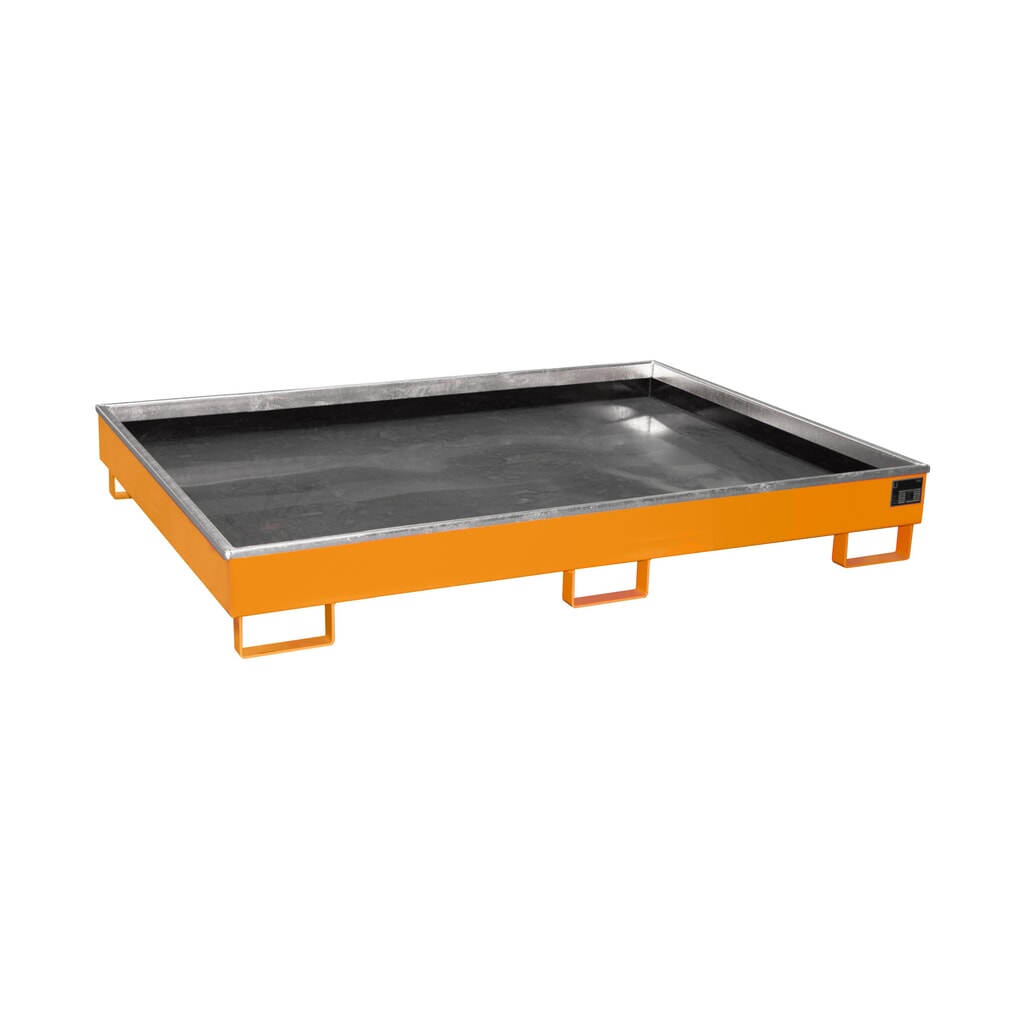 Bauer® Regal-Auffangwanne aus Stahl mit PE-Einsatz RW 1800 PE, lackiert, Gelborange Produktabbildung: Bauer® Regal-Auffangwanne aus Stahl mit PE-Einsatz RW 1800 PE, lackiert, Gelborange