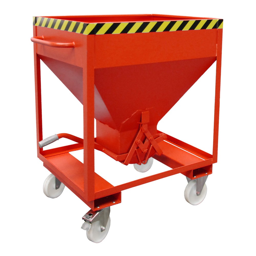 Produktabbildung: Bauer® Silobehälter, mit Scherenverschluss, Gabeltaschen + Rollen, lackiert, Volumen 0,375 m, RAL 3000 feuerrot