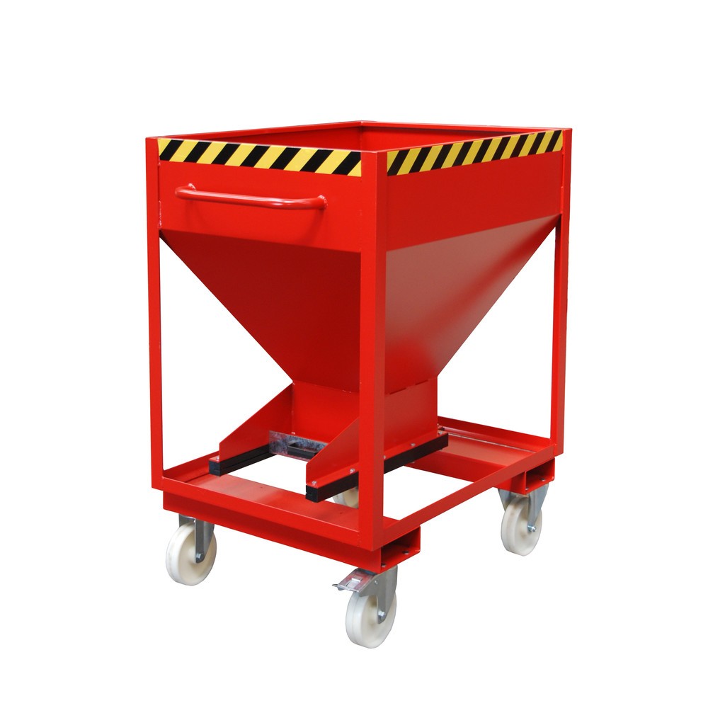 Produktabbildung: Bauer® Silobehälter, mit Schiebeverschluss, Gabeltaschen + Rollen, lackiert, Volumen 0,375 m³, RAL 3000 feuerrot