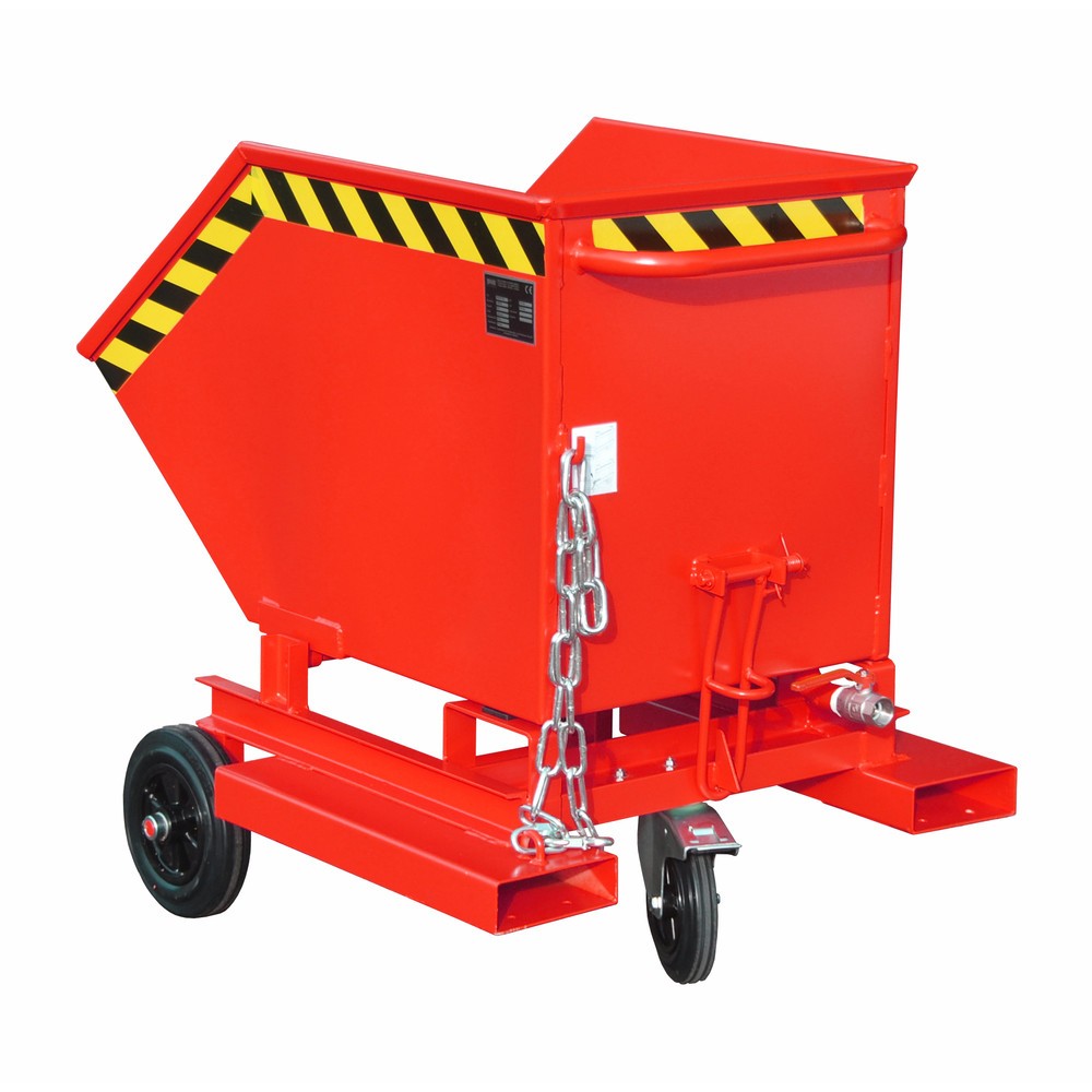 Produktabbildung Nr. 1: Bauer® Späne-Kippbehälter, ebenerdige Entlademöglichkeit, lackiert, Volumen 0,25 m³, mit Einfahrtaschen, RAL 3000 feuerrot