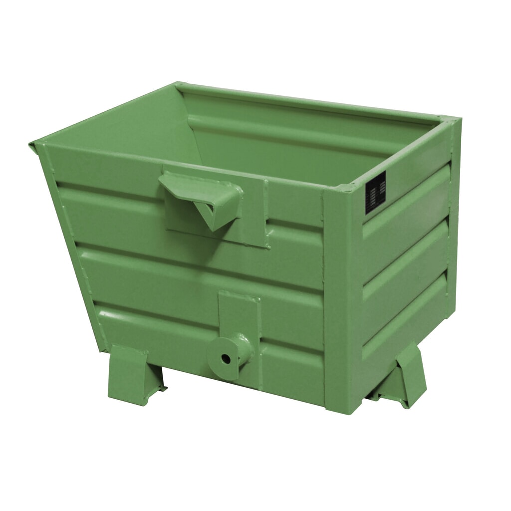 Bauer® Stapelbarer Kippbehälter, lackiert, Volumen 0,3 m³, RAL 6011 resedagrün Produktabbildung: Bauer® Stapelbarer Kippbehälter, lackiert, Volumen 0,3 m³, RAL 6011 resedagrün