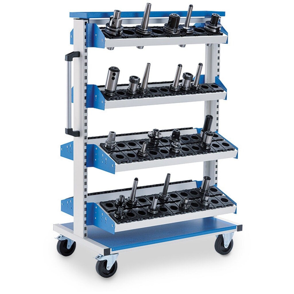 Produktabbildung: Bedrunka+Hirth CNC-Bestückungswagen, mit 4 Werkzeugaufnahmeböden, HxBxT 1.450 x 990 x 610 mm, lichtgrau, lichtblau