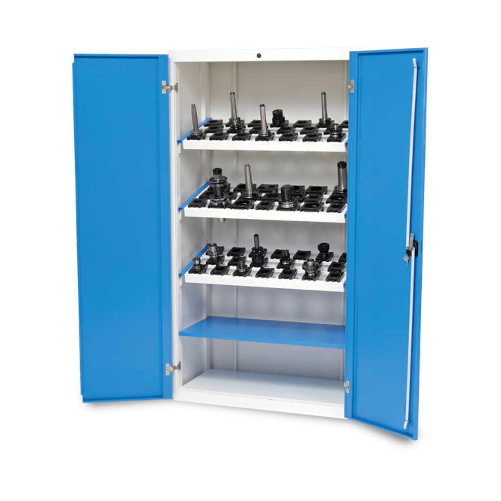 Bedrunka+Hirth CNC-Flügeltürenschrank, HxBxT 1.838 x 980 x 500 mm, lichtgrau, lichtblau, mit 3 CNC-Werkzeugaufnahmerahmen Produktabbildung Nr. 1: Bedrunka+Hirth CNC-Flügeltürenschrank, HxBxT 1.838 x 980 x 500 mm, lichtgrau, lichtblau, mit 3 CNC-Werkzeugaufnahmerahmen