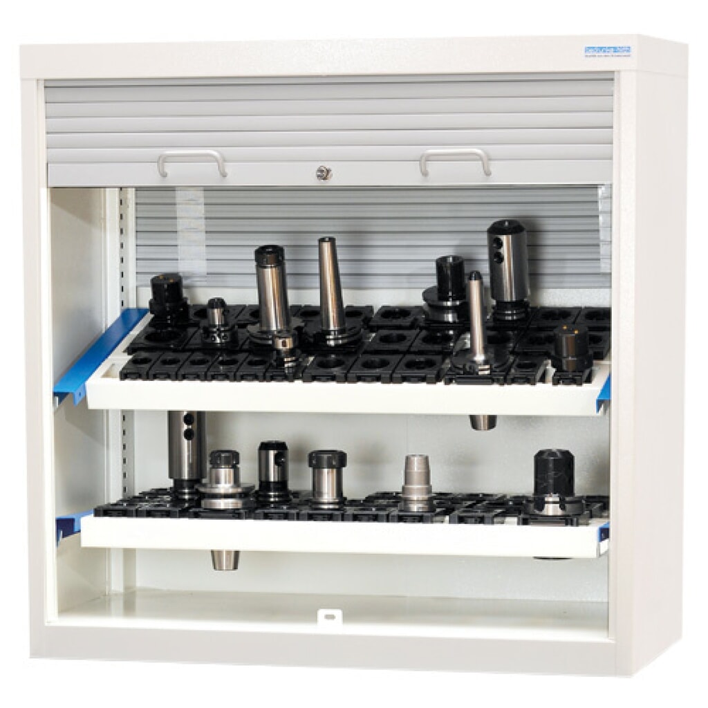 Bedrunka+Hirth CNC-Rollladen-Aufsatzschrank, mit 2 CNC-Trägern, HxBxT 1.000 x 1.000 x 500 mm, lichtgrau, lichtblau Produktabbildung: Bedrunka+Hirth CNC-Rollladen-Aufsatzschrank, mit 2 CNC-Trägern, HxBxT 1.000 x 1.000 x 500 mm, lichtgrau, lichtblau