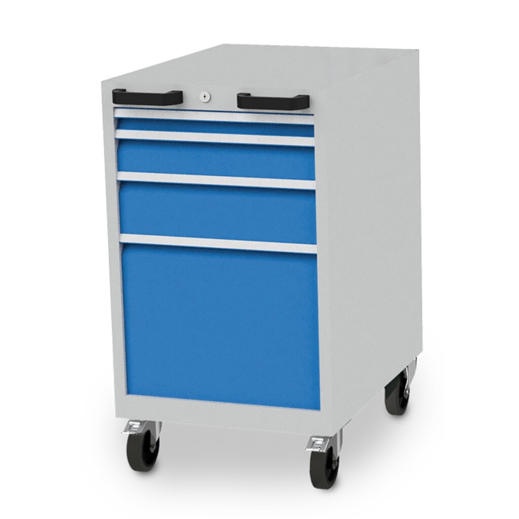 Bedrunka+Hirth CNC-Schubladenschrank, HxBxT 971 x 555 x 736 mm, verfahrbar, 4 Schubladen, lichtgrau, lichtblau Produktabbildung: Bedrunka+Hirth CNC-Schubladenschrank, HxBxT 971 x 555 x 736 mm, verfahrbar, 4 Schubladen, lichtgrau, lichtblau