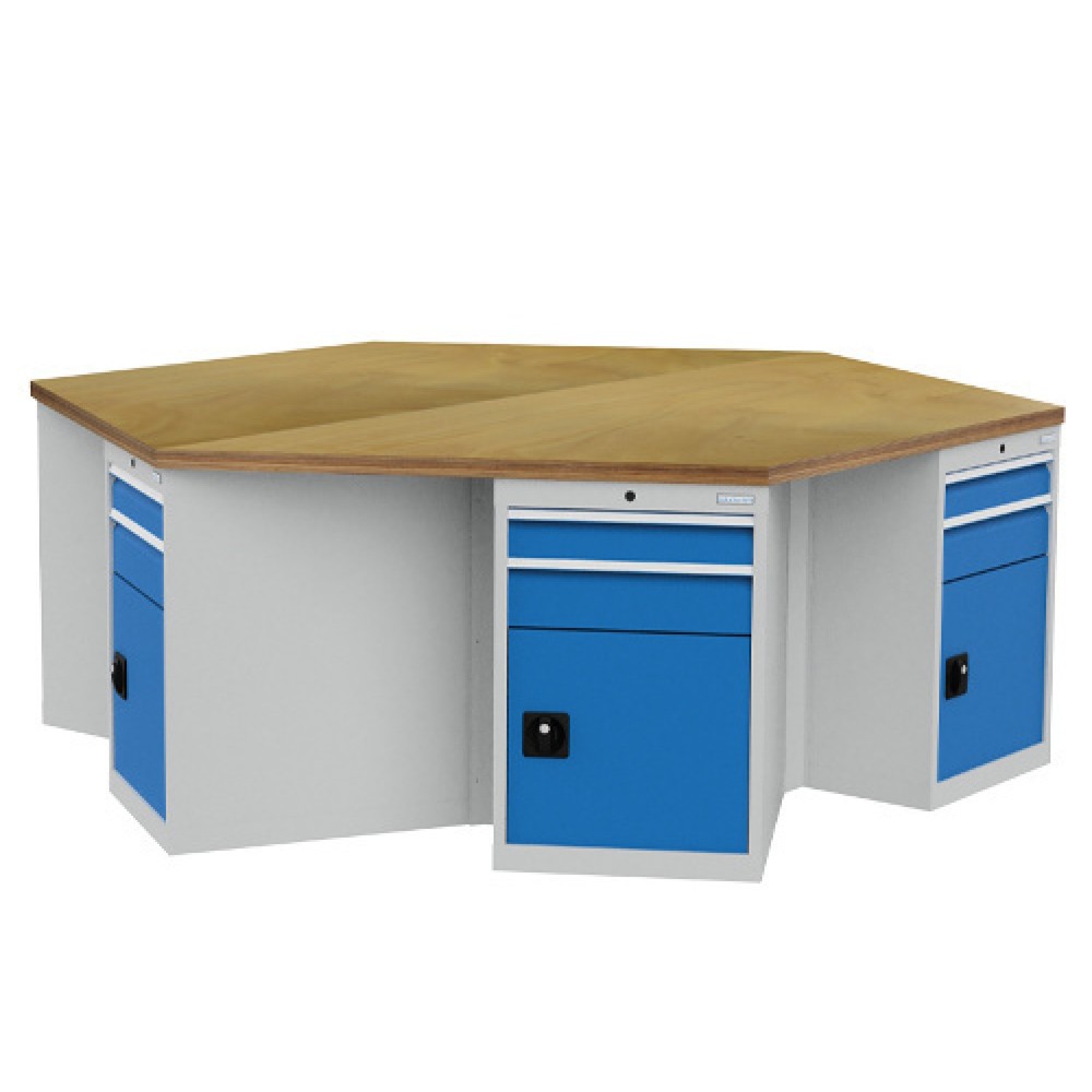 Produktabbildung Nr. 1: Bedrunka+Hirth Gruppenwerkbank R 18-24, mit 12 Schubladen, HxBxT 859 x 2.500 x 2.165 mm, lichtgrau, lichtblau