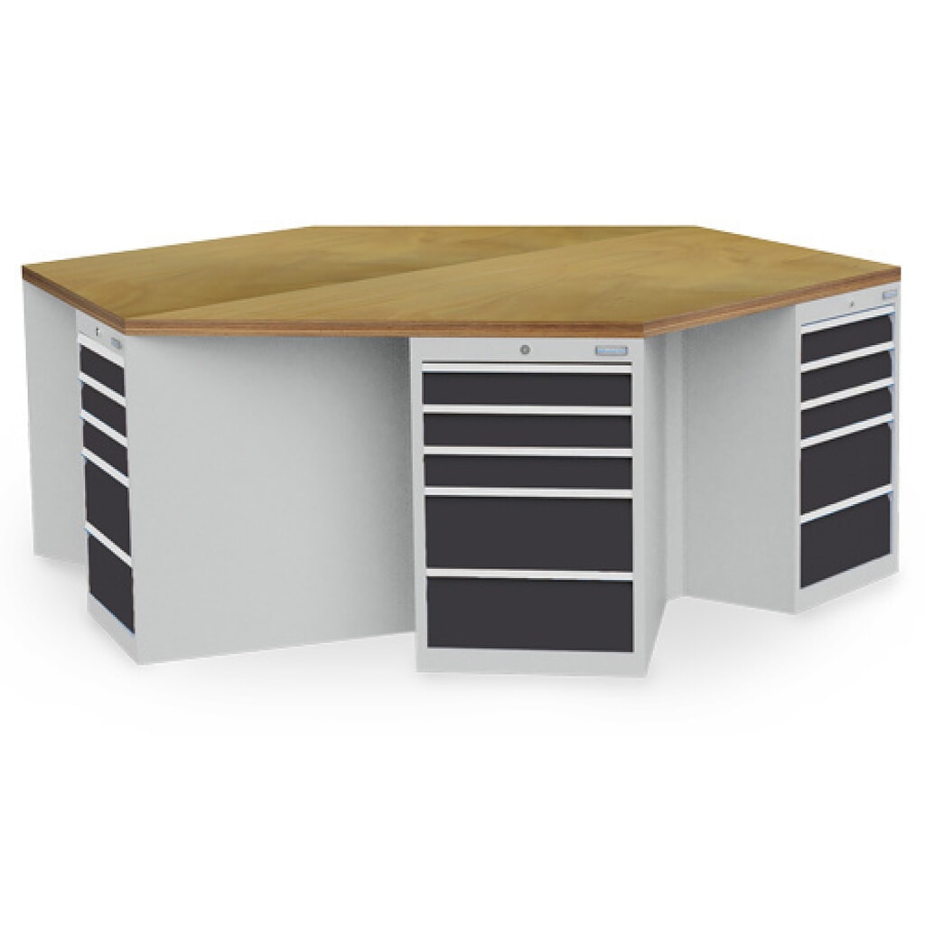 Produktabbildung: Bedrunka+Hirth Gruppenwerkbank R 18-24, mit 30 Schubladen, HxBxT 859 x 2.500 x 2.165 mm, lichtgrau, anthrazitgrau