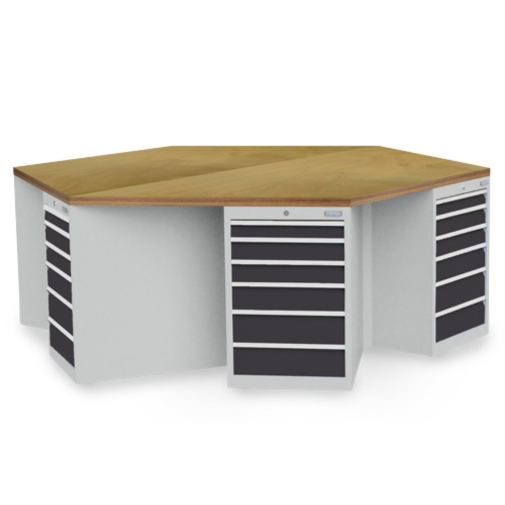 Produktabbildung: Bedrunka+Hirth Gruppenwerkbank R 18-24, mit 36 Schubladen, HxBxT 859 x 2.500 x 2.165 mm, lichtgrau, anthrazitgrau