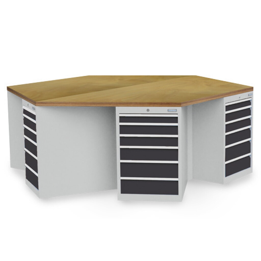 Produktabbildung: Bedrunka+Hirth Gruppenwerkbank R 18-24, mit 36 Schubladen, HxBxT 859 x 2.500 x 2.165 mm, lichtgrau, anthrazitgrau