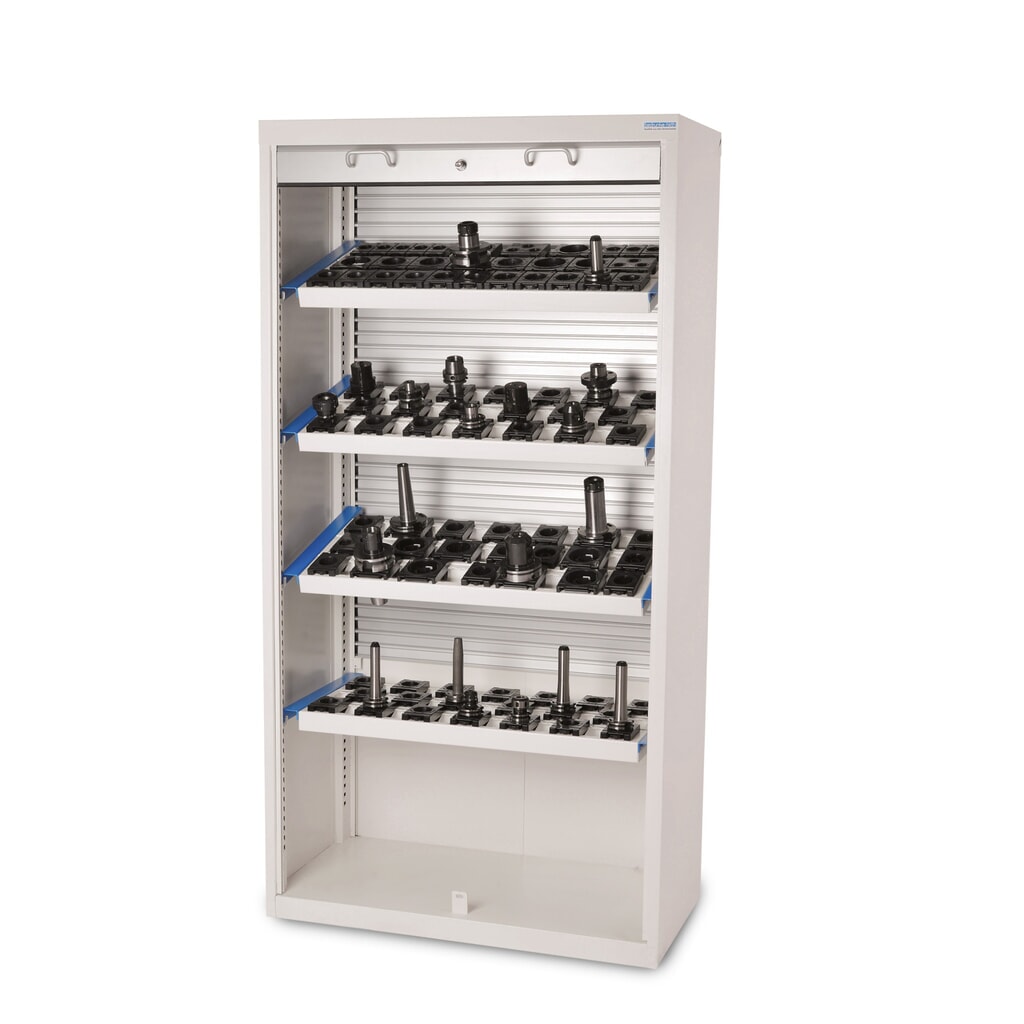 Bedrunka+Hirth Hochschrank für CNC-Werkzeuge mit Kunststoffrollladen, HxBxT 1.950 x 1.000 x 500 mm, Werkzeugeinsatz VDI 50 (64 Stück) Produktabbildung Nr. 1: Bedrunka+Hirth Hochschrank für CNC-Werkzeuge mit Kunststoffrollladen, HxBxT 1.950 x 1.000 x 500 mm, Werkzeugeinsatz VDI 50 (64 Stück)