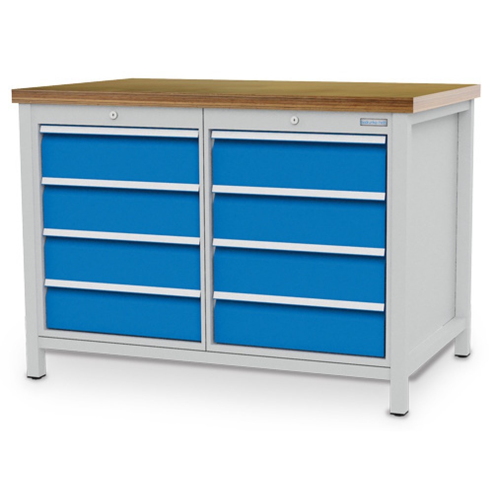 Produktabbildung Nr. 1: Bedrunka+Hirth Kastenwerkbank R 18-24, HxBxT 859 x 1.250 x 750 mm, lichtgrau, lichtblau, 8 Schubladen 8x150 mm