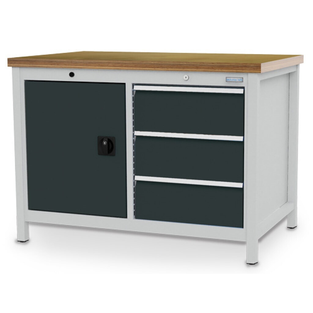 Bedrunka+Hirth Kastenwerkbank R 18-24, HxBxT 859 x 1.250 x 750 mm, lichtgrau, anthrazitgrau, 3 Schubladen 3x200 mm, 1 Flügeltür 1x600 mm Produktabbildung Nr. 1: Bedrunka+Hirth Kastenwerkbank R 18-24, HxBxT 859 x 1.250 x 750 mm, lichtgrau, anthrazitgrau, 3 Schubladen 3x200 mm, 1 Flügeltür 1x600 mm