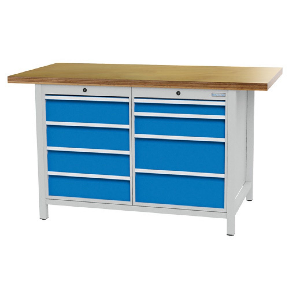 Produktabbildung Nr. 1: Bedrunka+Hirth Kastenwerkbank R 18-24, HxBxT 859 x 1.500 x 750 mm, lichtgrau, lichtblau, 8 Schubladen 1x75 + 1x125 + 4x150 + 2x200 mm