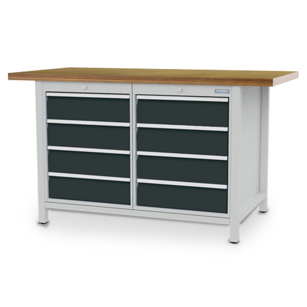 Produktabbildung: Bedrunka+Hirth Kastenwerkbank R 18-24, HxBxT 859 x 1.500 x 750 mm, lichtgrau, anthrazitgrau, 8 Schubladen 8x150 mm