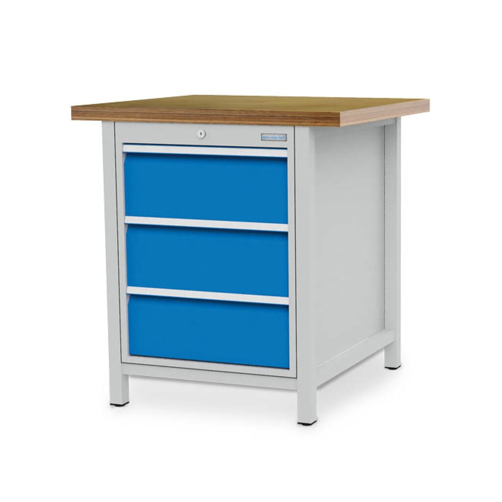 Bedrunka+Hirth Kastenwerkbank R 18-24, HxBxT 959 x 810 x 750 mm, lichtgrau, lichtblau, 3 Schubladen 3x200 mm Produktabbildung: Bedrunka+Hirth Kastenwerkbank R 18-24, HxBxT 959 x 810 x 750 mm, lichtgrau, lichtblau, 3 Schubladen 3x200 mm