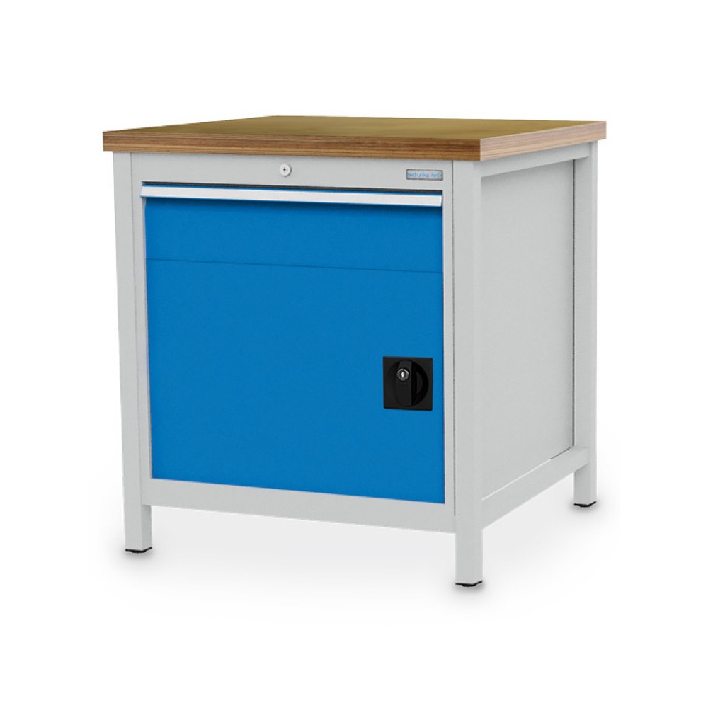 Produktabbildung: Bedrunka+Hirth Kastenwerkbank R 24-24, HxBxT 859 x 810 x 750 mm, lichtgrau, lichtblau, 1 Schublade 1x150 mm, 1 Flügeltür 1x450 mm
