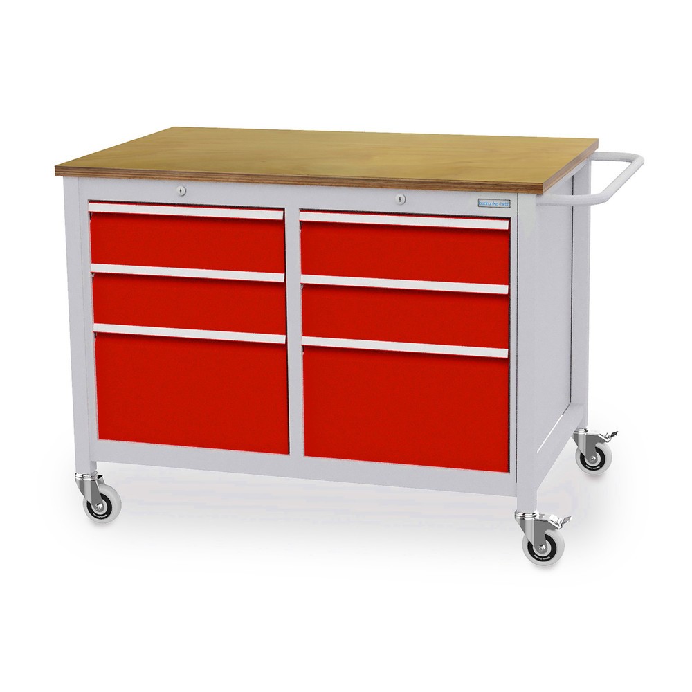 Produktabbildung: Bedrunka+Hirth Mobile Werkbank, 6 Schubladen, verkehrsrot