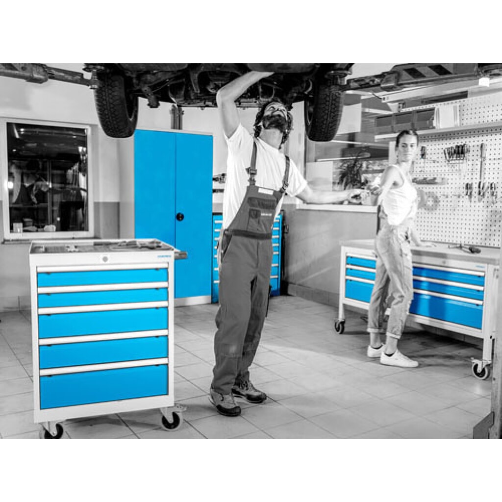 Bedrunka+Hirth Mobile Werkbank R 18-24, HxBxT 950 x 1.250 x 750 mm, lichtgrau, anthrazitgrau, 5 Schubladen 3x100 + 2x150 mm, 1 Flügeltür 1x600 mm Produktabbildung Nr. 6: Bedrunka+Hirth Mobile Werkbank R 18-24, HxBxT 950 x 1.250 x 750 mm, lichtgrau, anthrazitgrau, 5 Schubladen 3x100 + 2x150 mm, 1 Flügeltür 1x600 mm