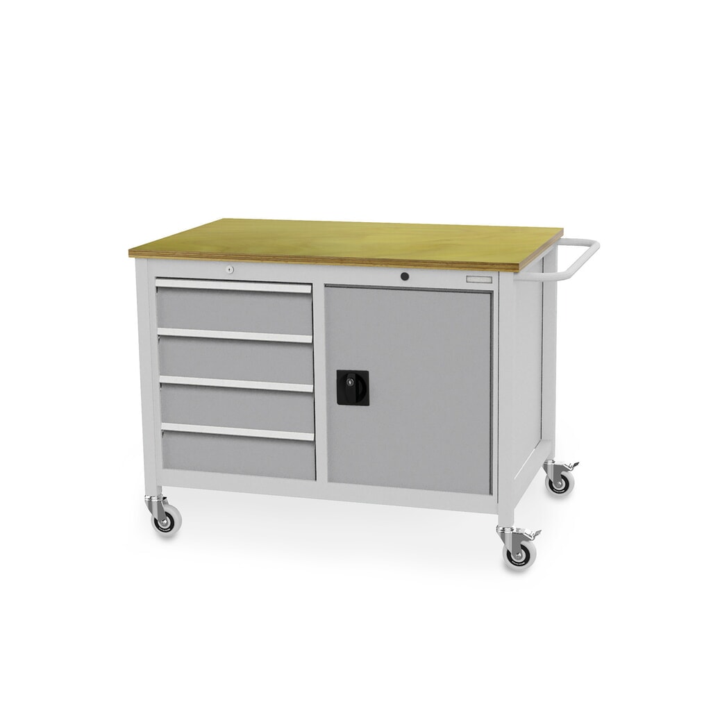 Produktabbildung: Bedrunka+Hirth Mobile Werkbank, Schrank, 4 Schubladen, weißaluminium