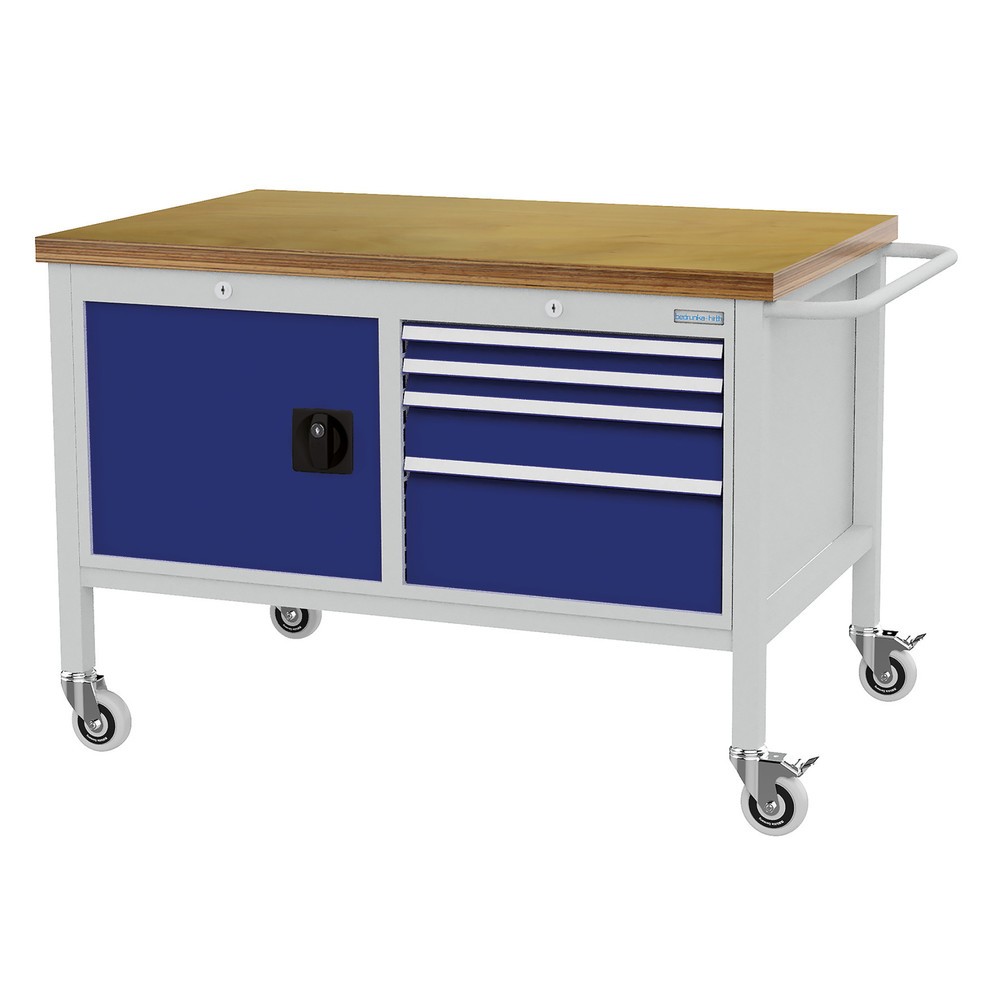 Produktabbildung Nr. 1: Bedrunka+Hirth Mobile Werkbank, Schrank, 4 Schubladen in verschiedenen Höhen, enzianblau