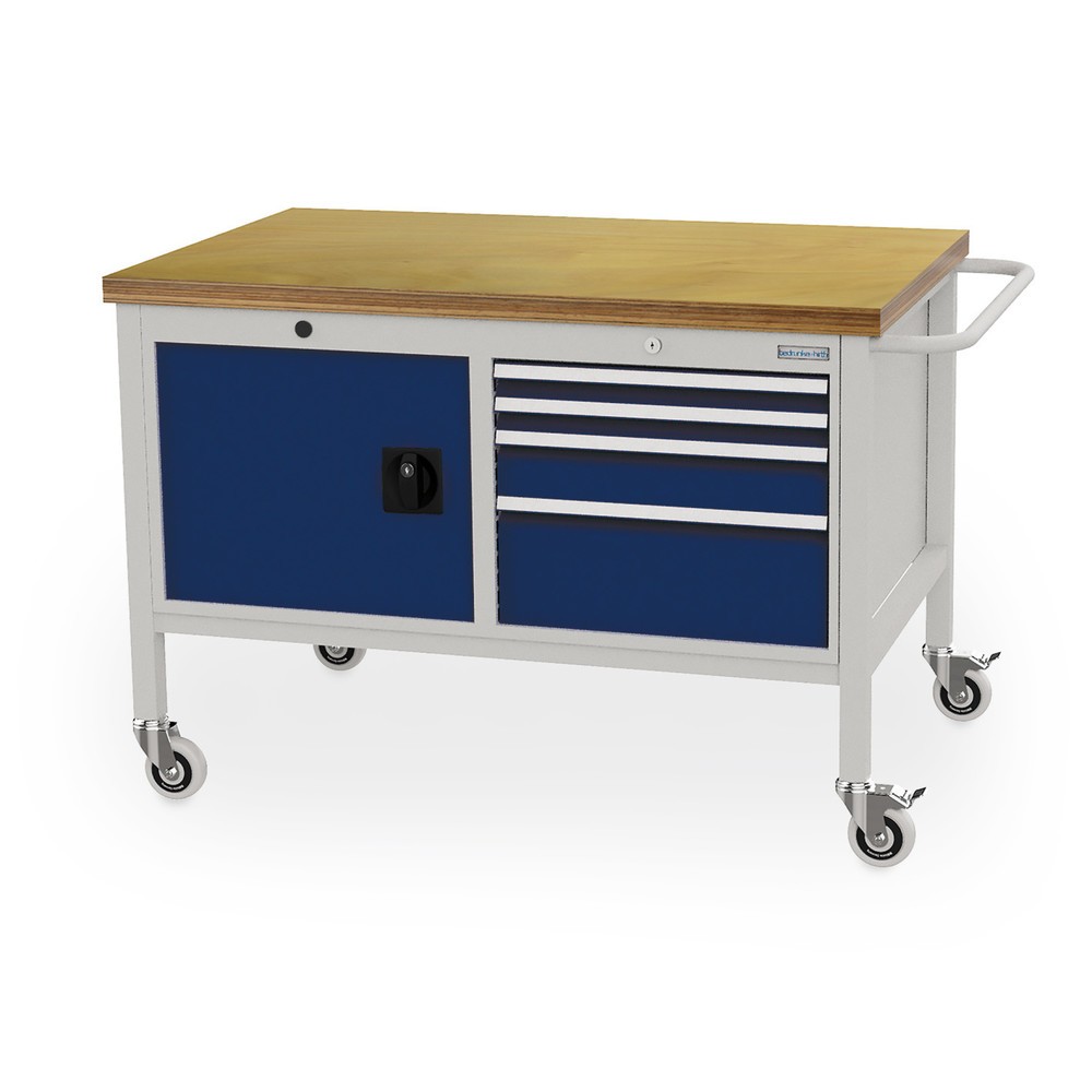 Produktabbildung Nr. 1: Bedrunka+Hirth Mobile Werkbank, Schrank, 4 Schubladen in verschiedenen Höhen, kobaltblau