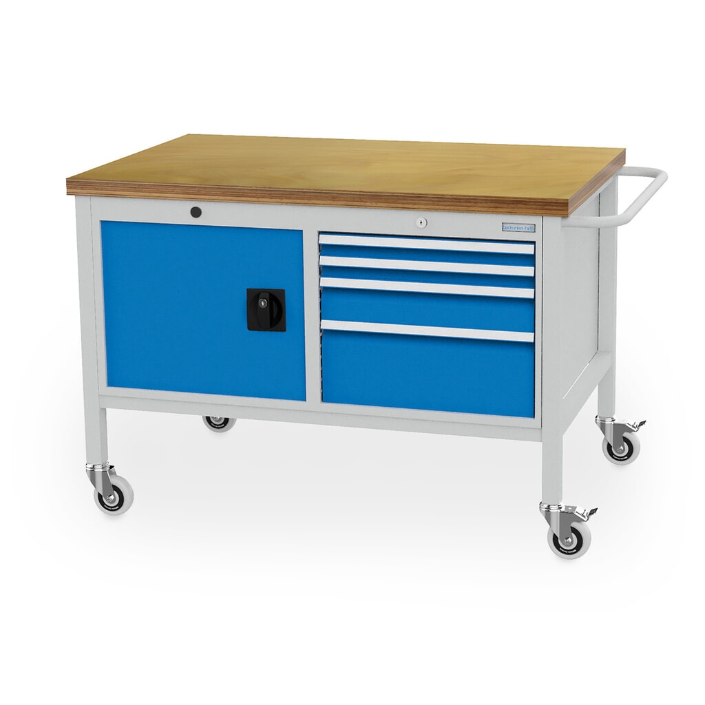 Produktabbildung: Bedrunka+Hirth Mobile Werkbank, Schrank, 4 Schubladen in verschiedenen Höhen, lichtblau