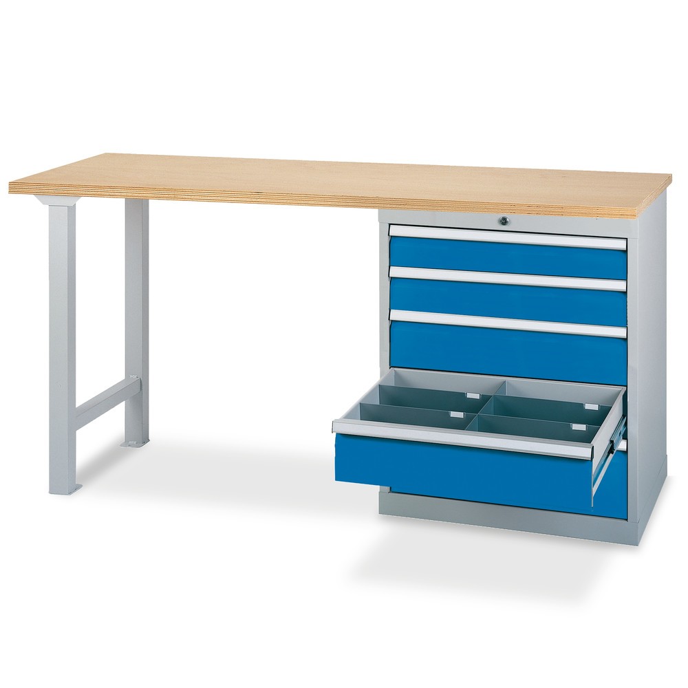 Produktabbildung Nr. 2: Bedrunka+Hirth Reihenwerkbank mit 4 Schubladen, TK 1.000 kg, HxBxT 859 x 2.000 x 600 mm, lichtblau