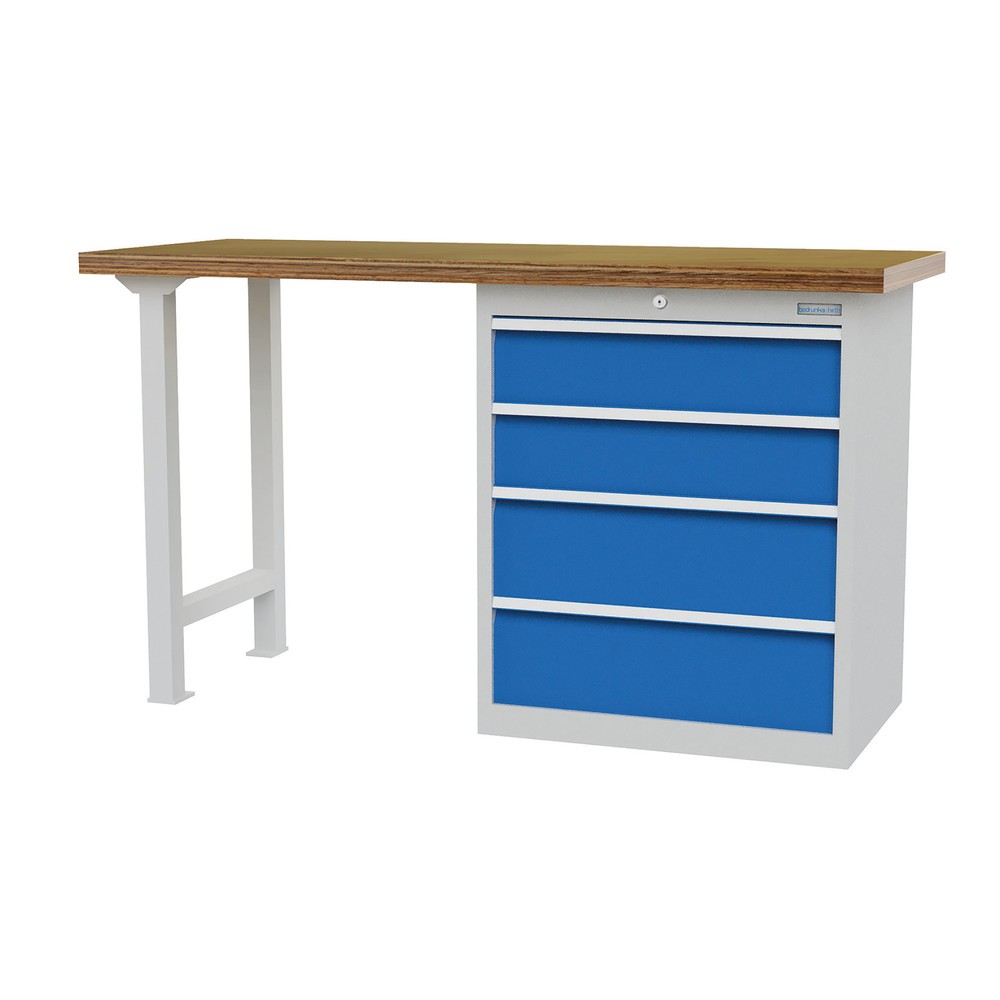 Produktabbildung Nr. 1: Bedrunka+Hirth Reihenwerkbank mit 4 Schubladen, TK 1.000 kg, HxBxT 859 x 1.500 x 600 mm, lichtblau