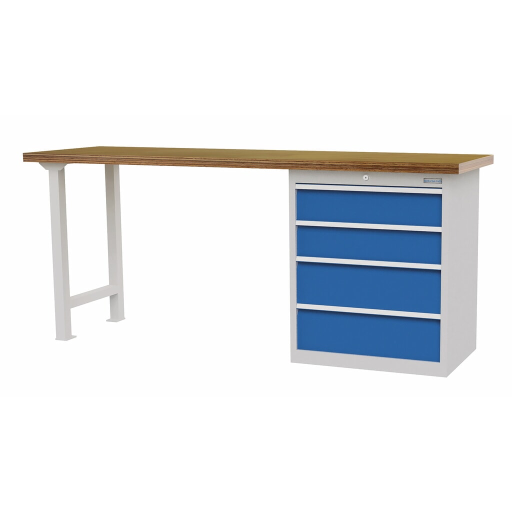 Bedrunka+Hirth Reihenwerkbank mit 4 Schubladen, TK 1.000 kg, HxBxT 859 x 2.000 x 600 mm, lichtblau Produktabbildung: Bedrunka+Hirth Reihenwerkbank mit 4 Schubladen, TK 1.000 kg, HxBxT 859 x 2.000 x 600 mm, lichtblau