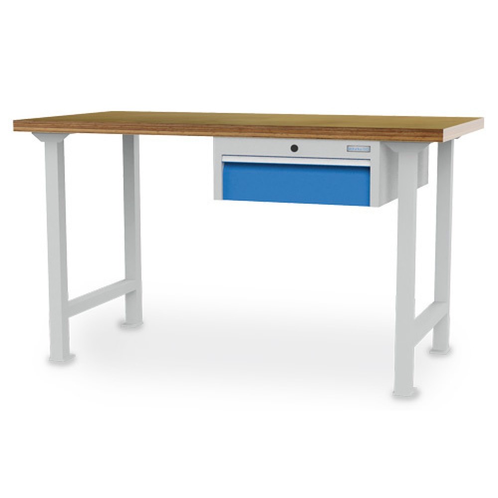 Produktabbildung: Bedrunka+Hirth Reihenwerkbank R 18-24, HxBxT 859 x 2.000 x 750 mm, lichtgrau, lichtblau, 1 Schublade 1x150 mm, Schubladen Breite 450 mm