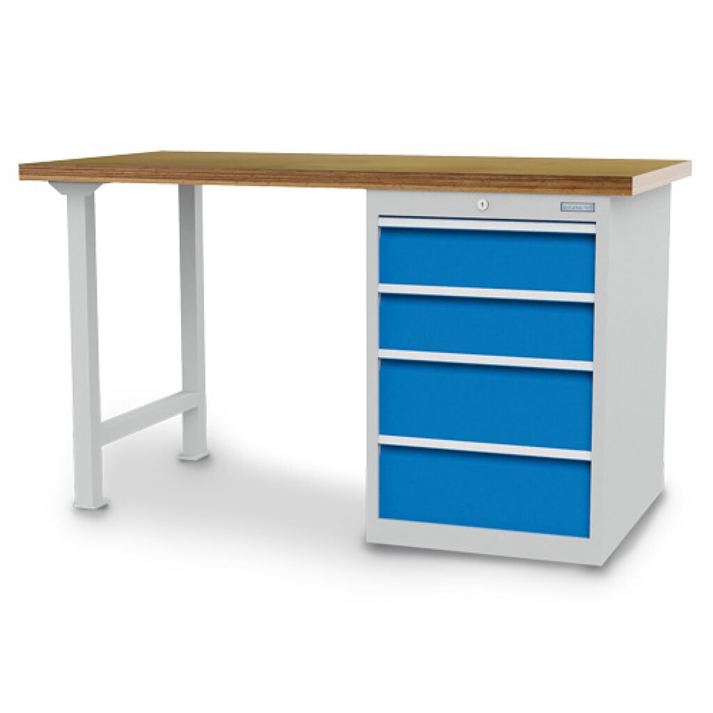 Produktabbildung: Bedrunka+Hirth Reihenwerkbank R 18-24, HxBxT 859 x 1.500 x 750 mm, lichtgrau, lichtblau, 4 Schubladen 2x150 + 2x200 mm