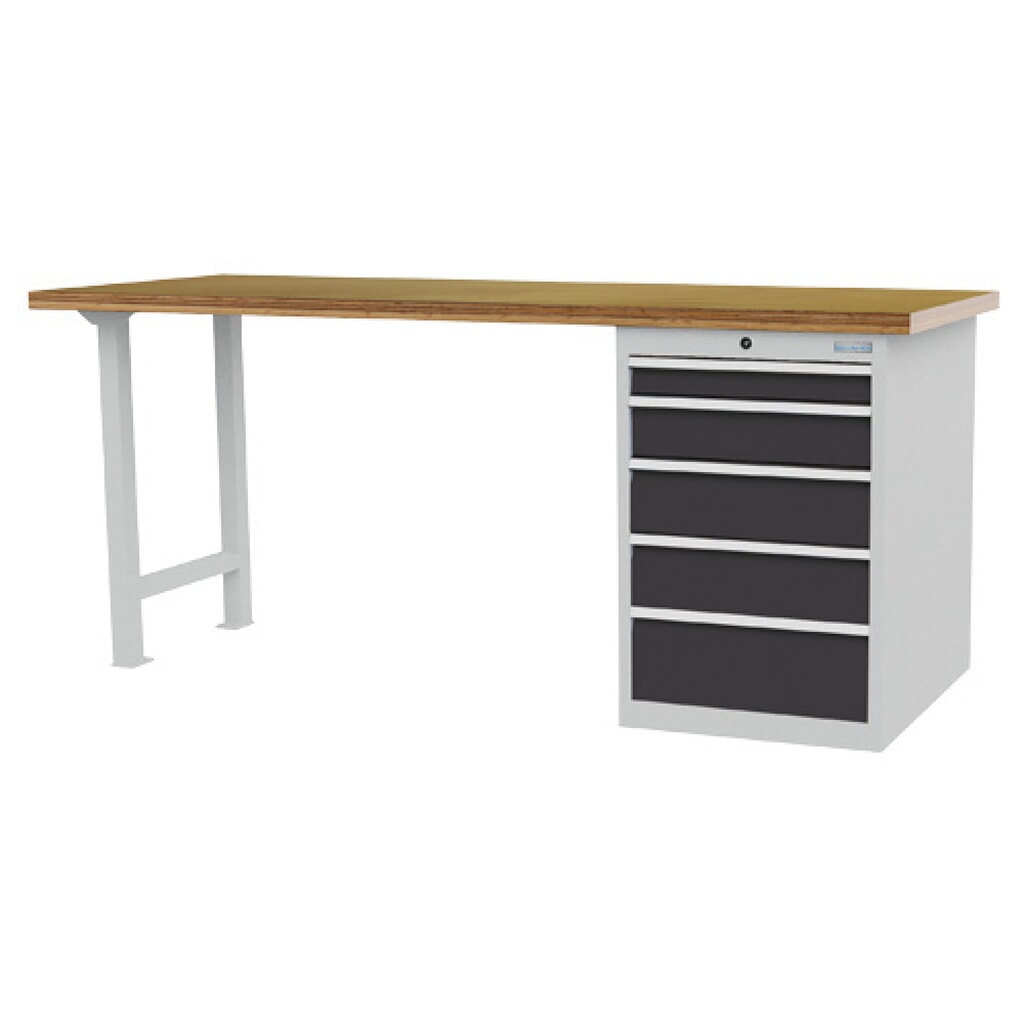 Bedrunka+Hirth Reihenwerkbank R 18-24, HxBxT 859 x 2.000 x 750 mm, lichtgrau, anthrazitgrau, 5 Schubladen 1x75 + 1x125 + 2x150 + 1x200 mm Produktabbildung: Bedrunka+Hirth Reihenwerkbank R 18-24, HxBxT 859 x 2.000 x 750 mm, lichtgrau, anthrazitgrau, 5 Schubladen 1x75 + 1x125 + 2x150 + 1x200 mm