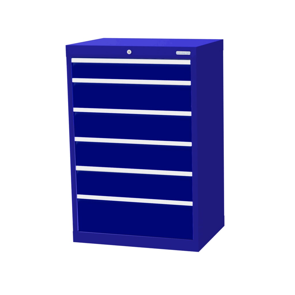 Bedrunka+Hirth Schubladenschrank Profi, Schubladen 1x100 + 4x150 + 1x200 mm, HxBxT 1.019 x 680 x 500 mm, enzianblau/enzianblau Produktabbildung: Bedrunka+Hirth Schubladenschrank Profi, Schubladen 1x100 + 4x150 + 1x200 mm, HxBxT 1.019 x 680 x 500 mm, enzianblau/enzianblau