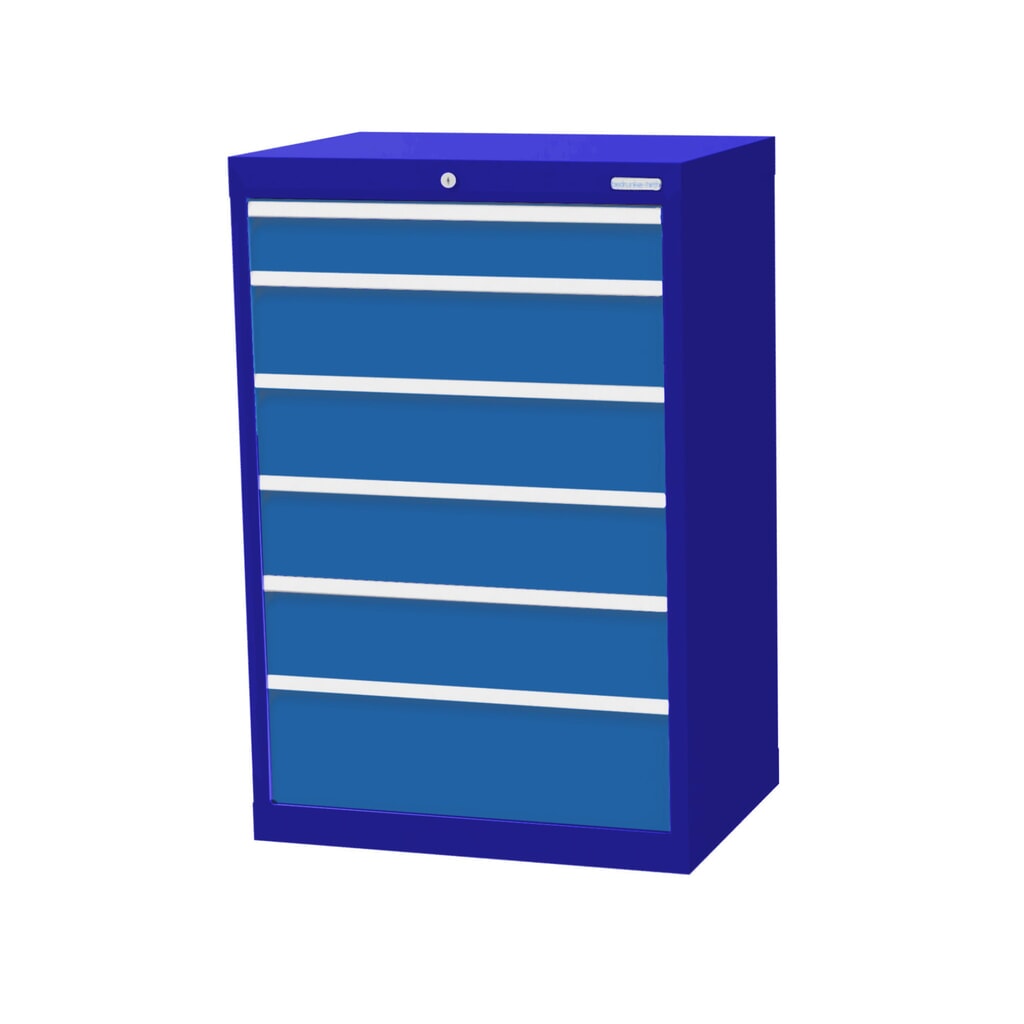 Produktabbildung: Bedrunka+Hirth Schubladenschrank Profi, Schubladen 1x100 + 4x150 + 1x200 mm, HxBxT 1.019 x 680 x 500 mm, enzianblau/lichtblau