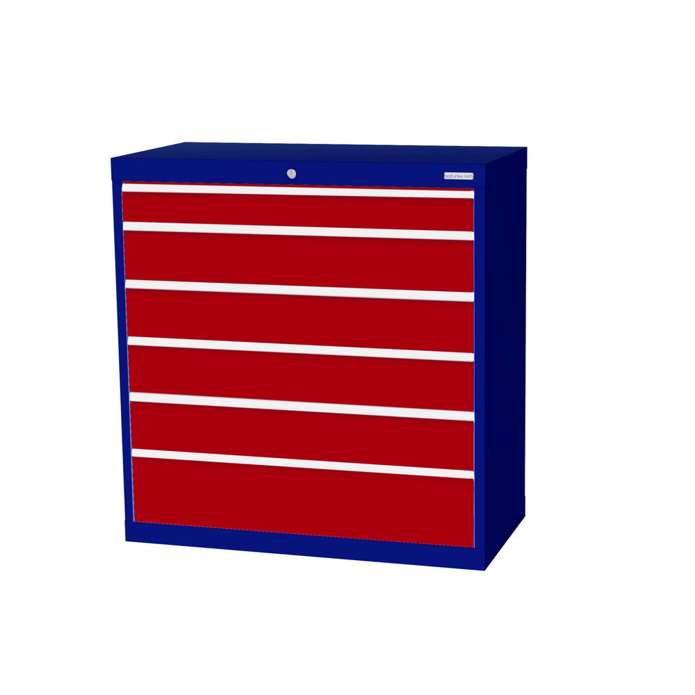 Produktabbildung: Bedrunka+Hirth Schubladenschrank Profi, Schubladen 1x100 + 4x150 + 1x200 mm, HxBxT 1.019 x 980 x 500 mm, enzianblau/rubinrot