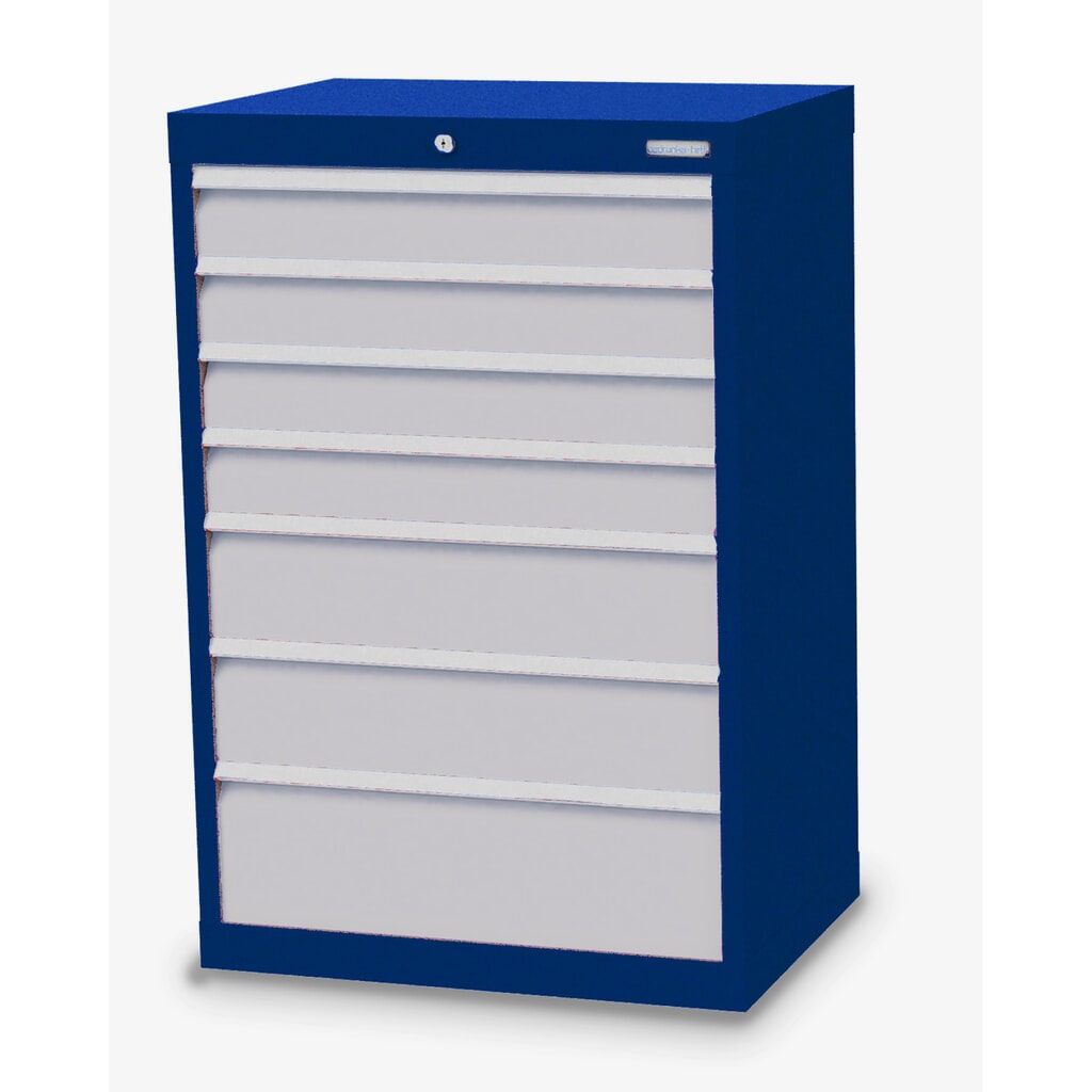 Bedrunka+Hirth Schubladenschrank Profi, Schubladen 4x100 + 2x150 + 1x200 mm, HxBxT 1.019 x 680 x 500 mm, enzianblau/lichtgrau Produktabbildung: Bedrunka+Hirth Schubladenschrank Profi, Schubladen 4x100 + 2x150 + 1x200 mm, HxBxT 1.019 x 680 x 500 mm, enzianblau/lichtgrau