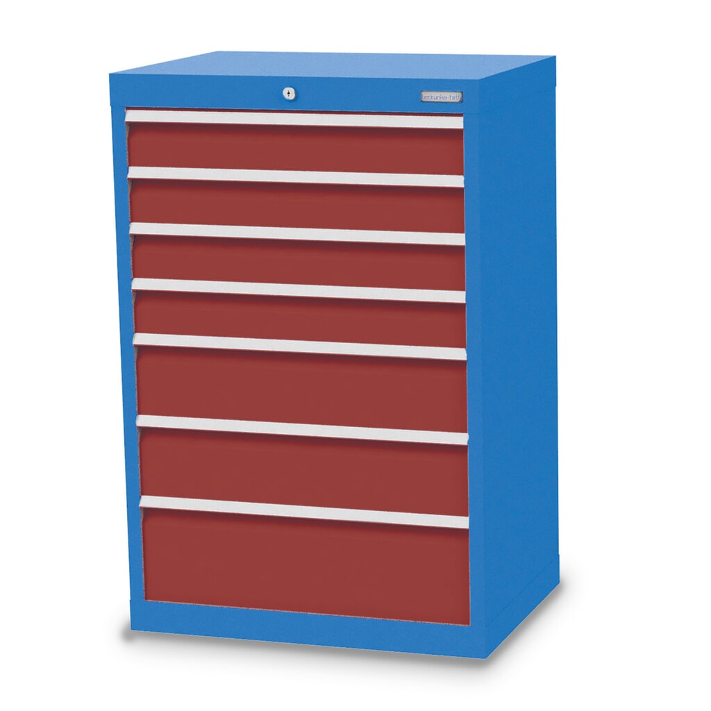 Bedrunka+Hirth Schubladenschrank Profi, Schubladen 4x100 + 2x150 + 1x200 mm, HxBxT 1.019 x 680 x 500 mm, lichtblau/rubinrot Produktabbildung: Bedrunka+Hirth Schubladenschrank Profi, Schubladen 4x100 + 2x150 + 1x200 mm, HxBxT 1.019 x 680 x 500 mm, lichtblau/rubinrot