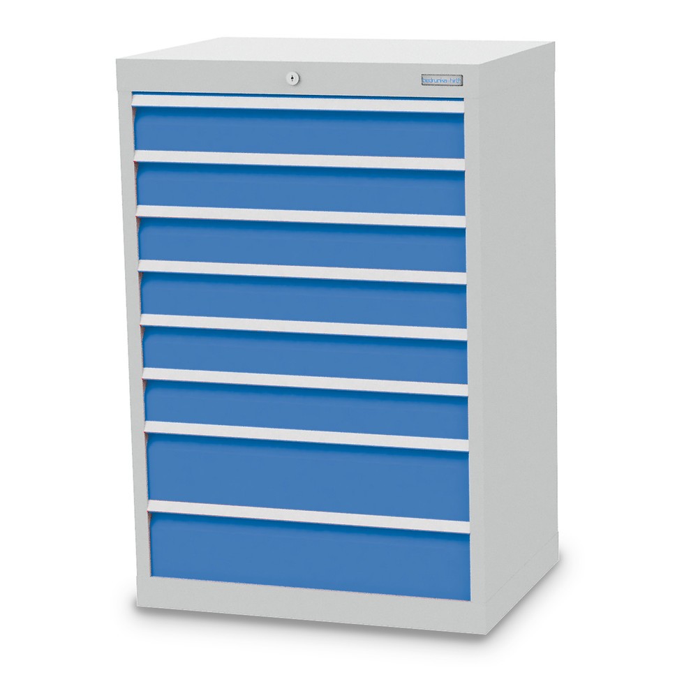 Produktabbildung: Bedrunka+Hirth Schubladenschrank Profi, Schubladen 6x100 + 2x150 mm, HxBxT 1.019 x 680 x 500 mm, lichtgrau/lichtblau